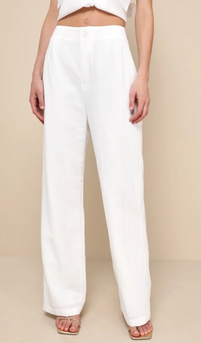 Lulus NWT praiseworthy high rise medium white straight leg dress pants pleated